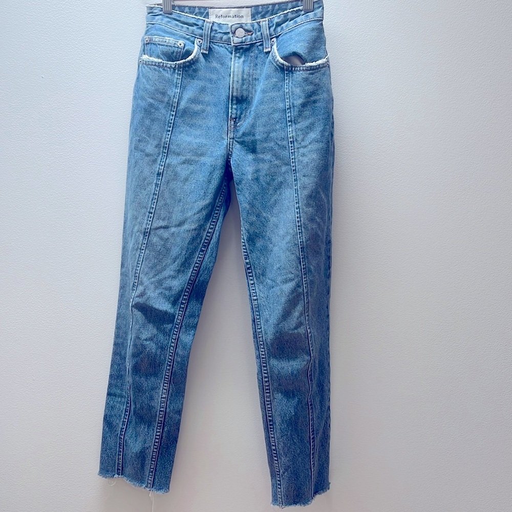 Reformation High-Rise Front Seam Jeans – Raw Hem Denim